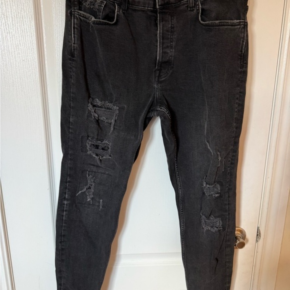 Zara Men's Black Distressed Skinny Jeans